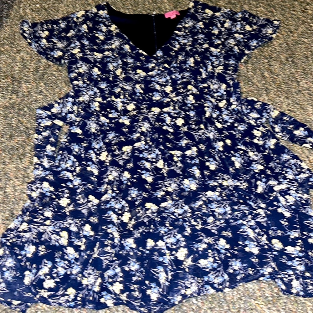 FRANCESCAS MIAMI XS BLUE & YELLOW TIE BACK FLORAL RUFFLED TIERED ROMPER